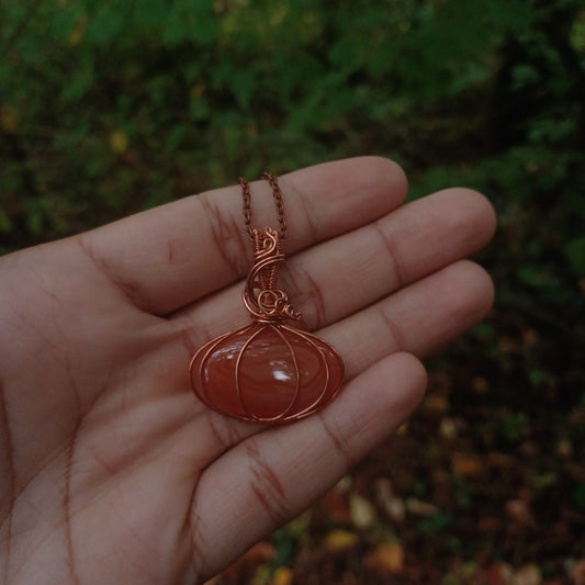 Orange agate pumpkin pendant