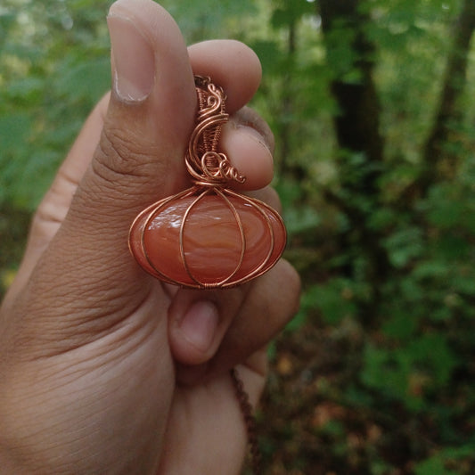 Orange agate pumpkin pendant